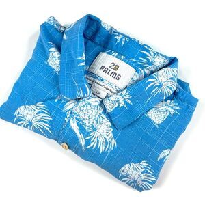 28 Palms Men’s Hawaiian Shirt SZ L Blue White Tropical Vacation Resortwear